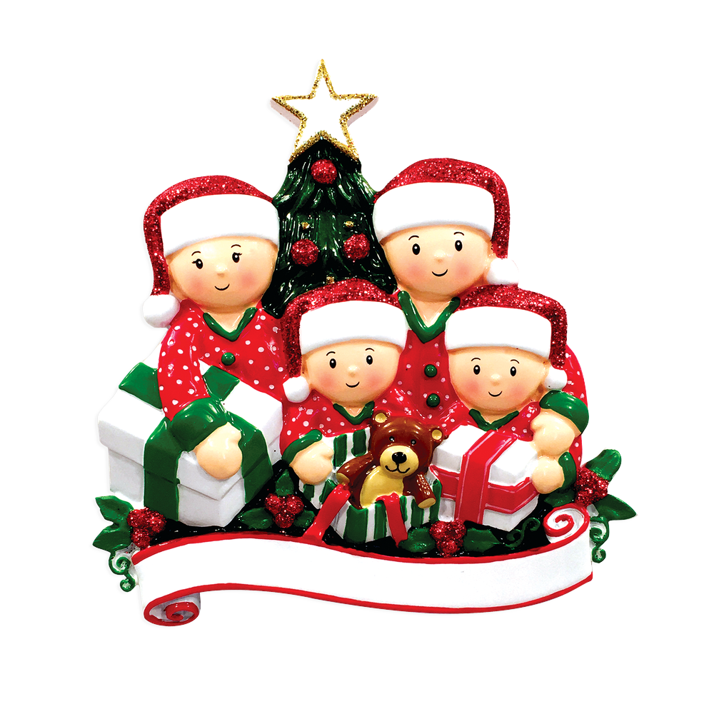 Opening Presents (family of 4) Personalized Ornament