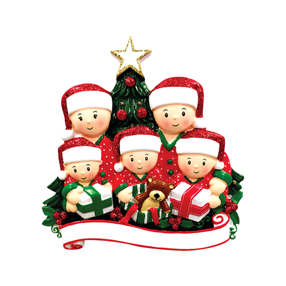 Opening Presents (family of 5) Personalized Ornament