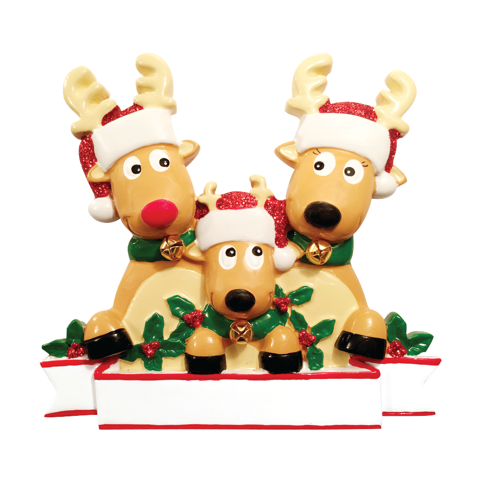 New Reindeer (family of 3) Personalized Ornament