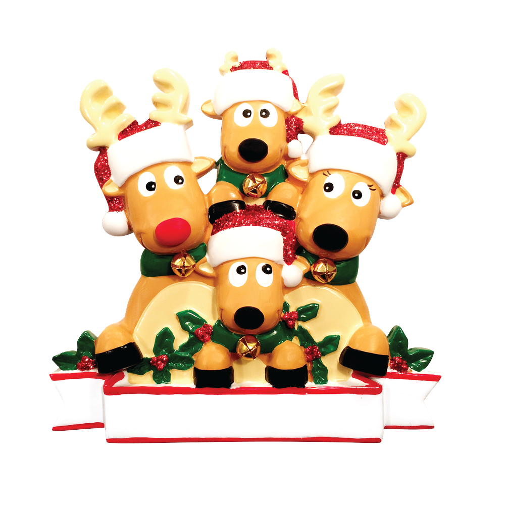 New Reindeer (family of 4) Personalized Ornament