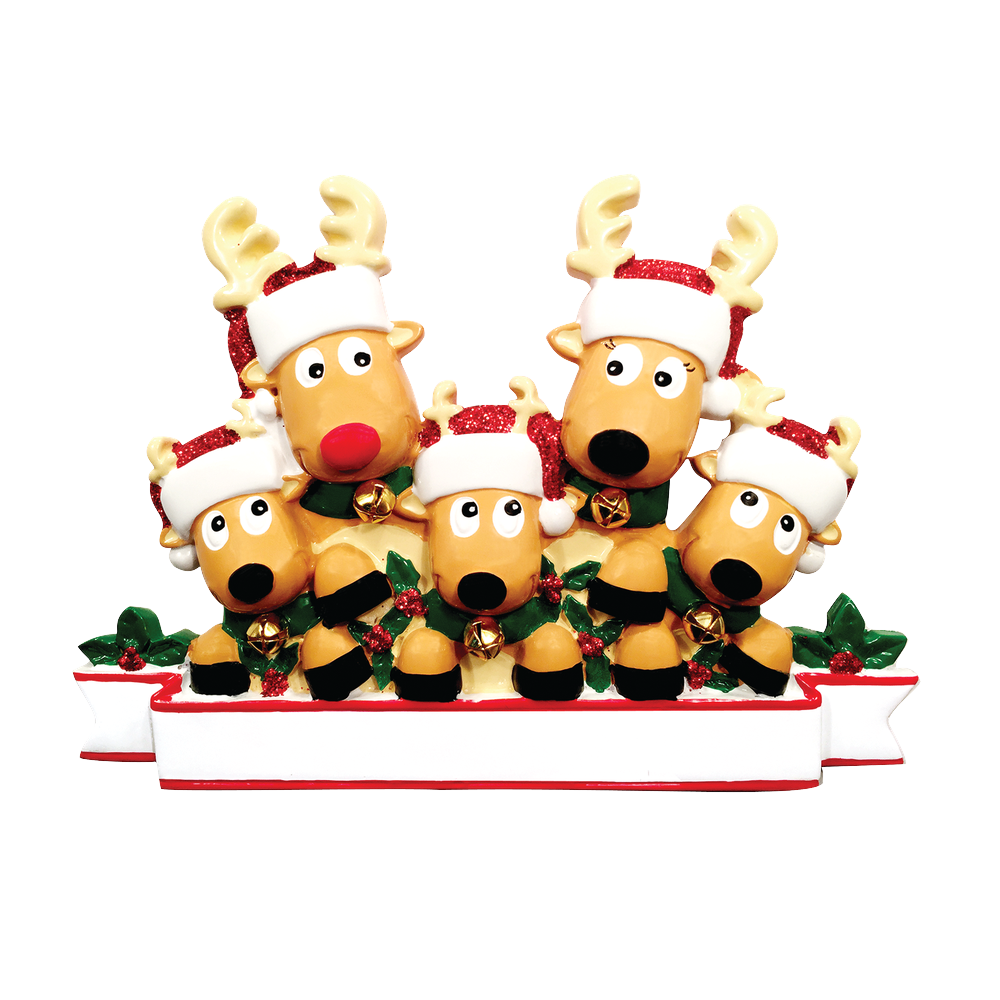 New Reindeer (family of 5) Personalized Ornament