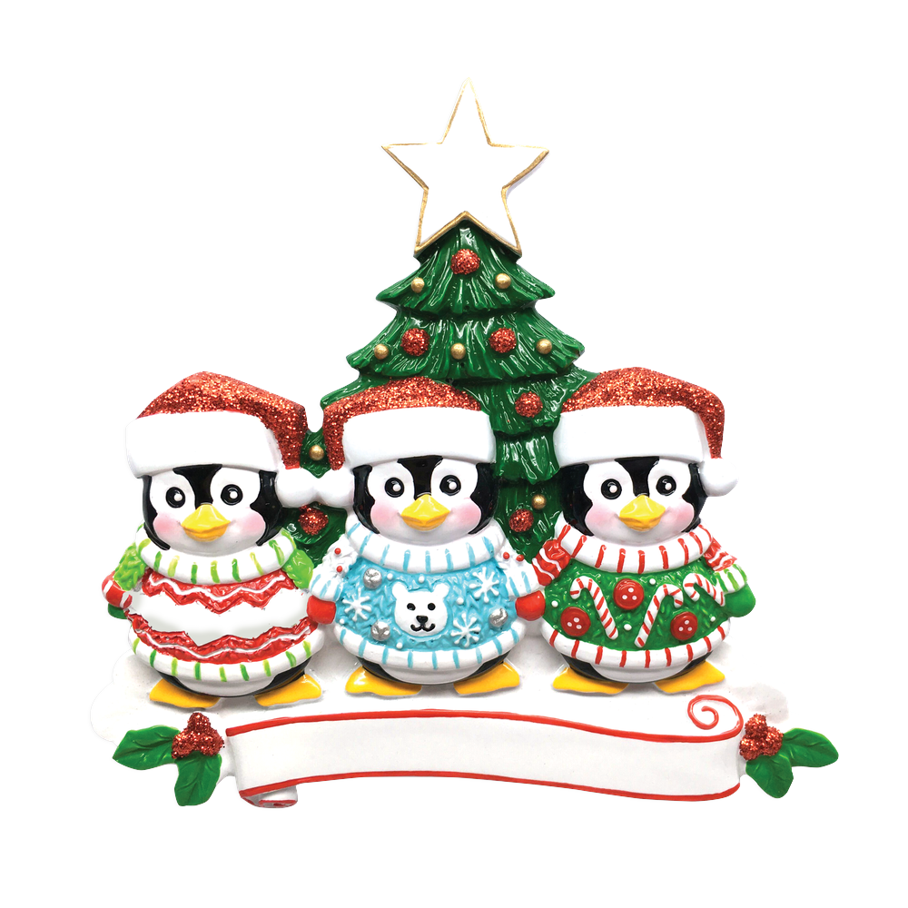 Ugly Sweater Family of 3 Personalized Christmas Ornament