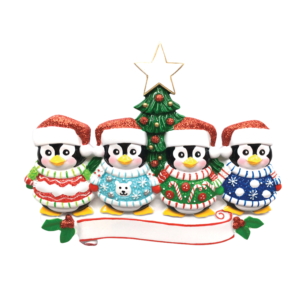 Ugly Sweater Family of 4 Personalized Christmas Ornament