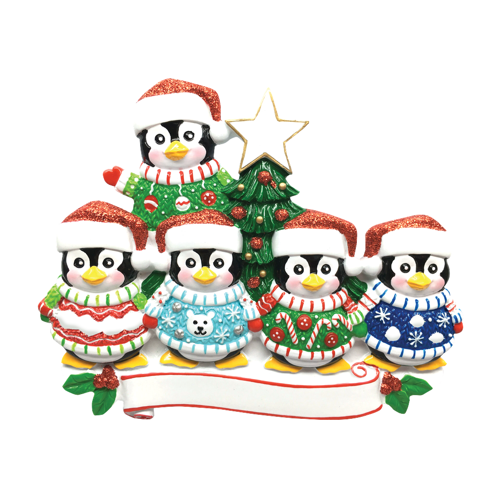 Ugly Sweater Family of 5 Personalized Christmas Ornament