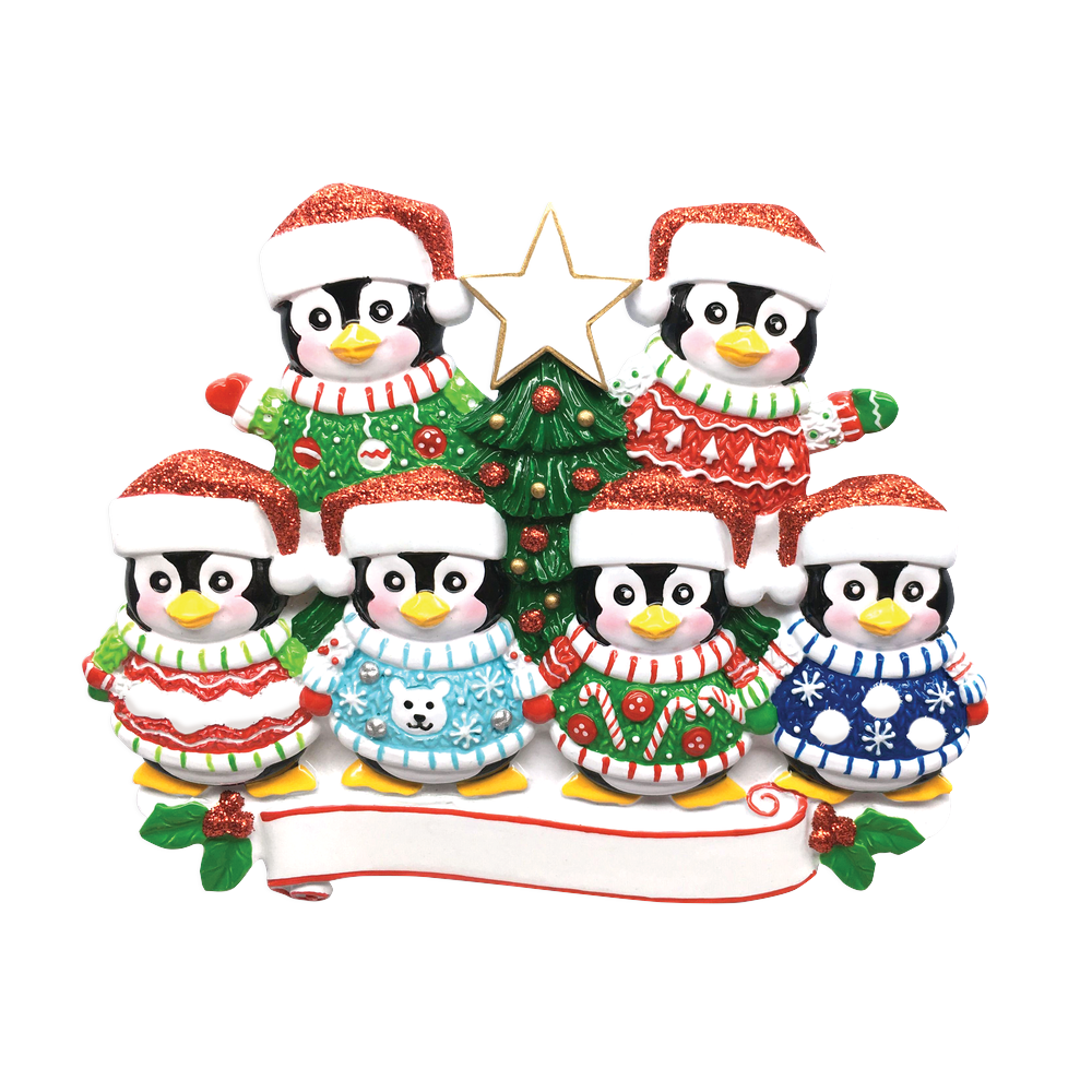 Ugly Sweater Family of 6 Personalized Christmas Ornament