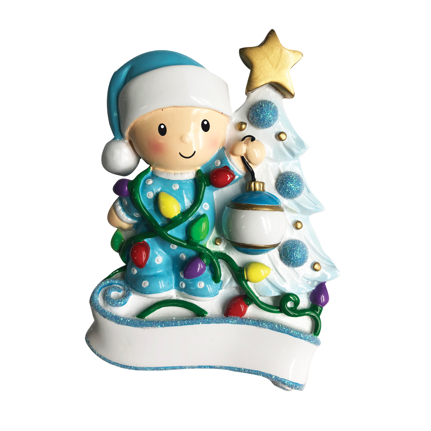 Baby Decorating a Tree (Light Blue)
