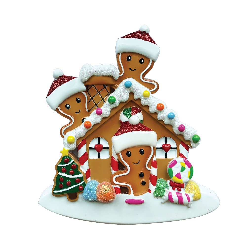 Gingerbread House Family of 3 Personalized Ornament