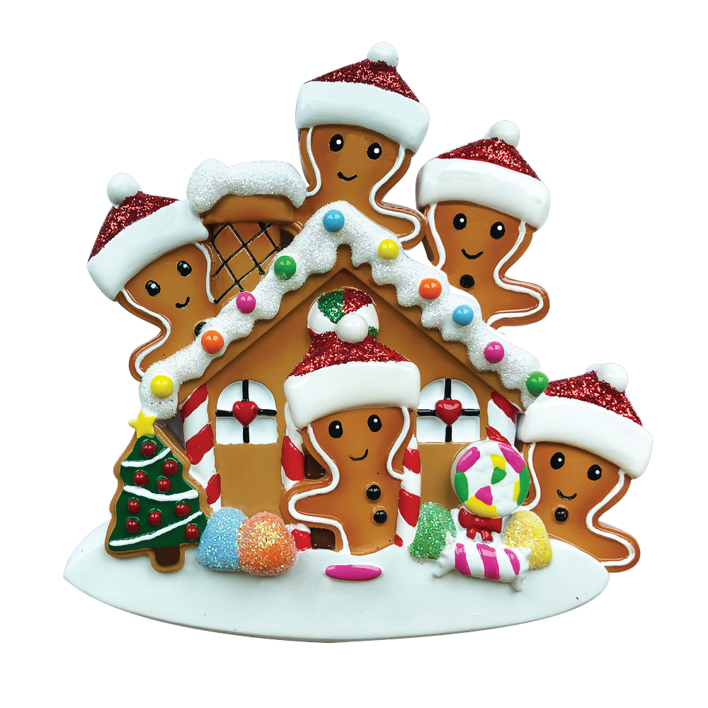 Gingerbread House Family of 5 Personalized Ornament