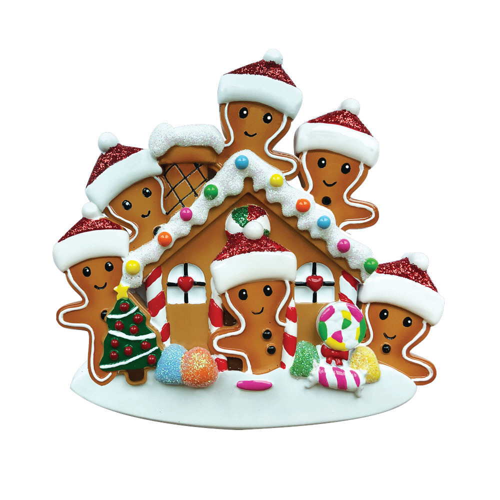 Gingerbread House Family of 6 Personalized Ornament