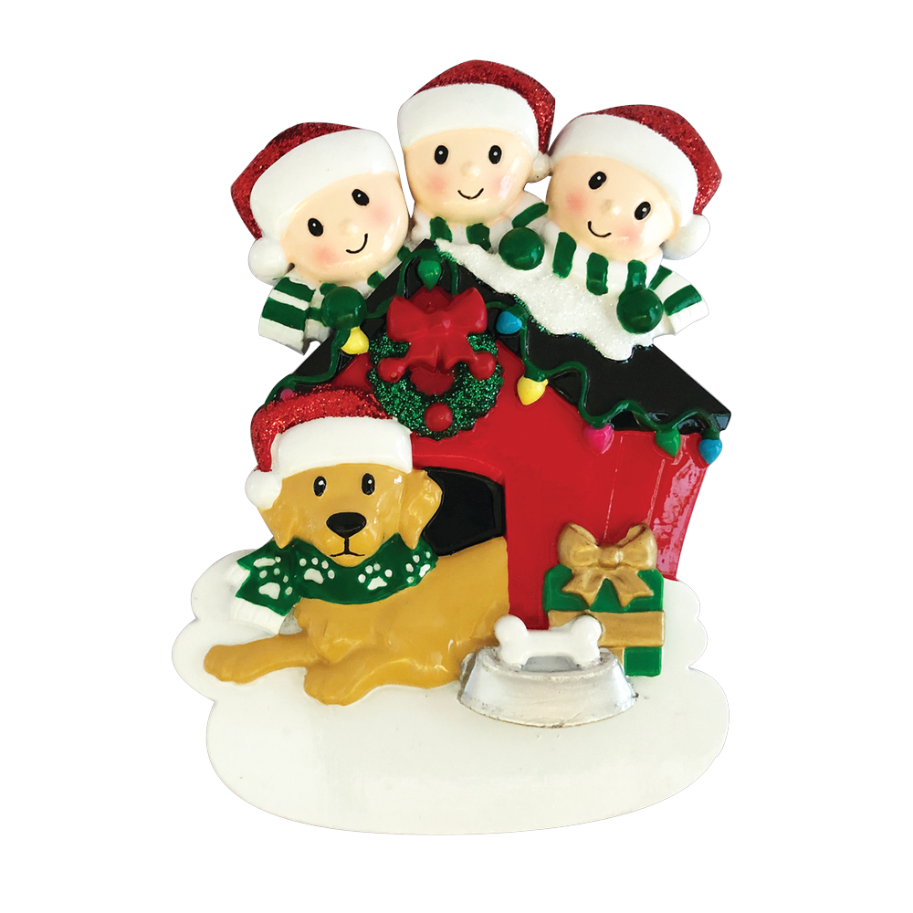 Family of 3 with Dog Personalized Ornament