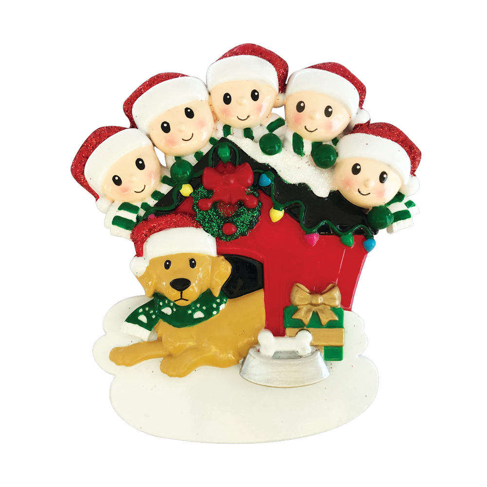 Family of 5 with Dog Personalized Ornament