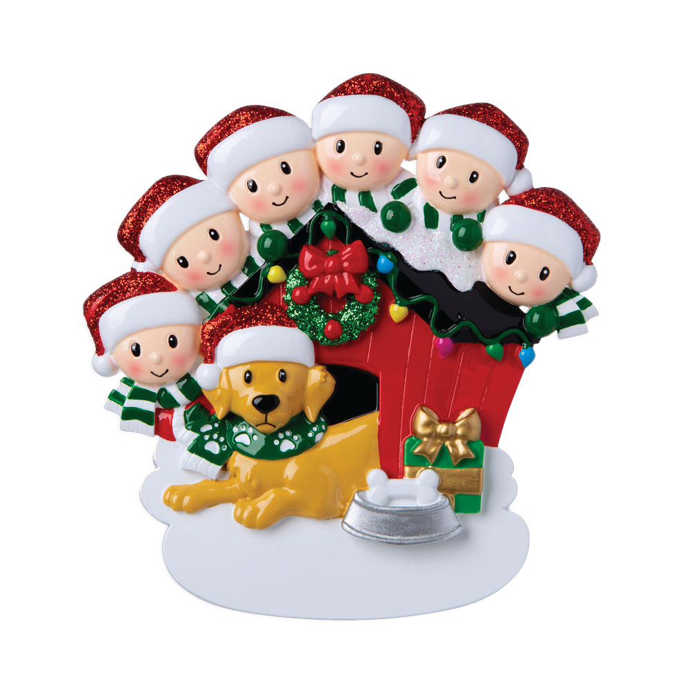 Family of 6 with Dog Personalized Ornament