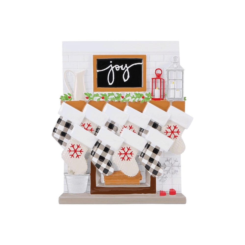 Fireplace Mantle Family of 10 Personalized Ornament