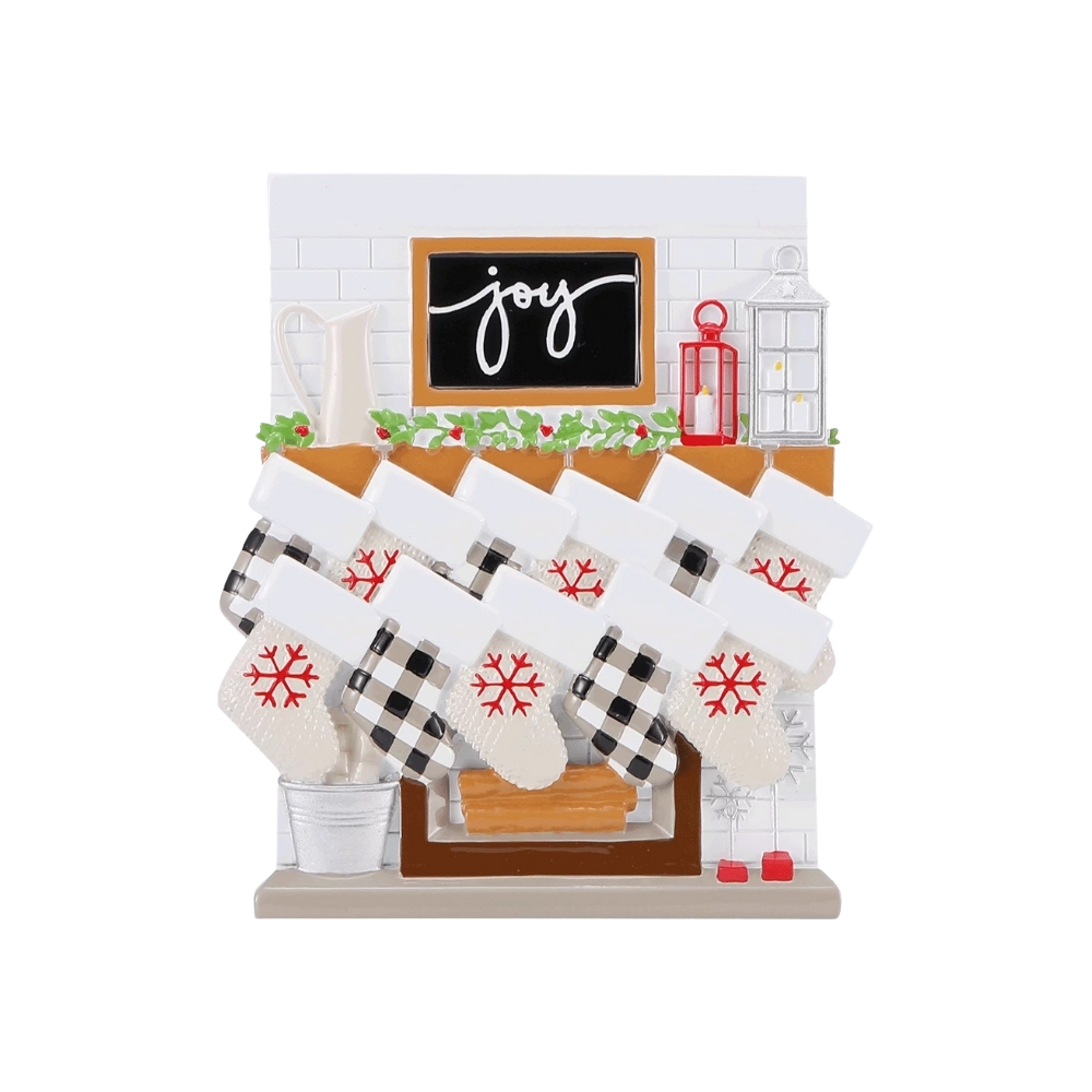 Fireplace Mantle Family of 11 Personalized Ornament
