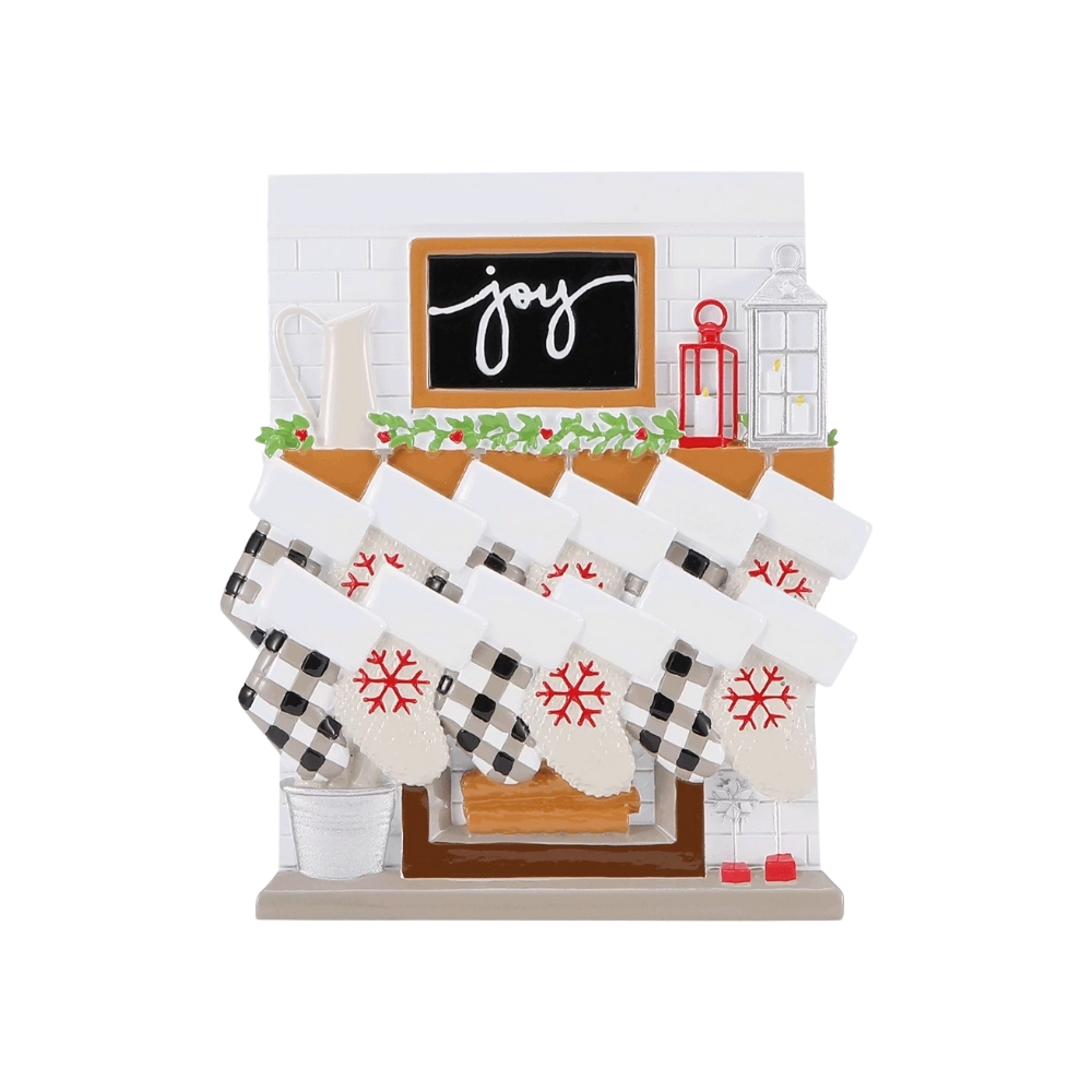 Fireplace Mantle Family of 12 Personalized Ornament
