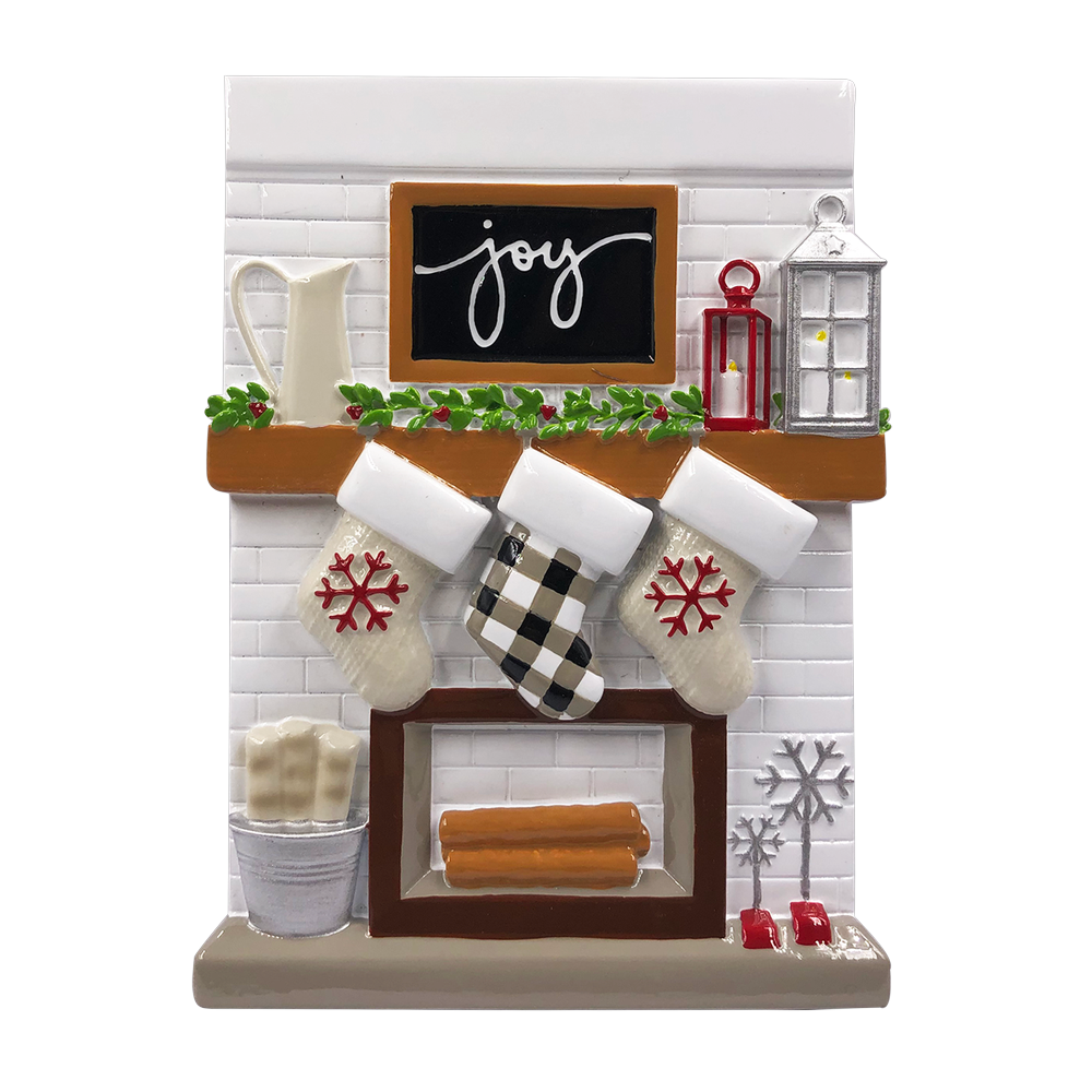 Fireplace Mantle Family of 3 Personalized Ornament