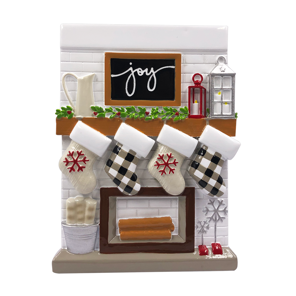 Fireplace Mantle Family of 4 Personalized Ornament