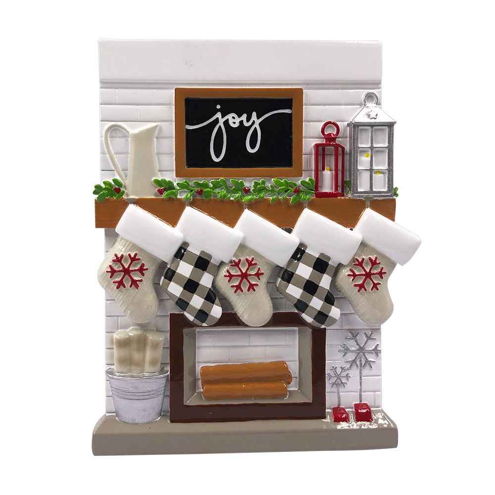 Fireplace Mantle Family of 5 Personalized Ornament