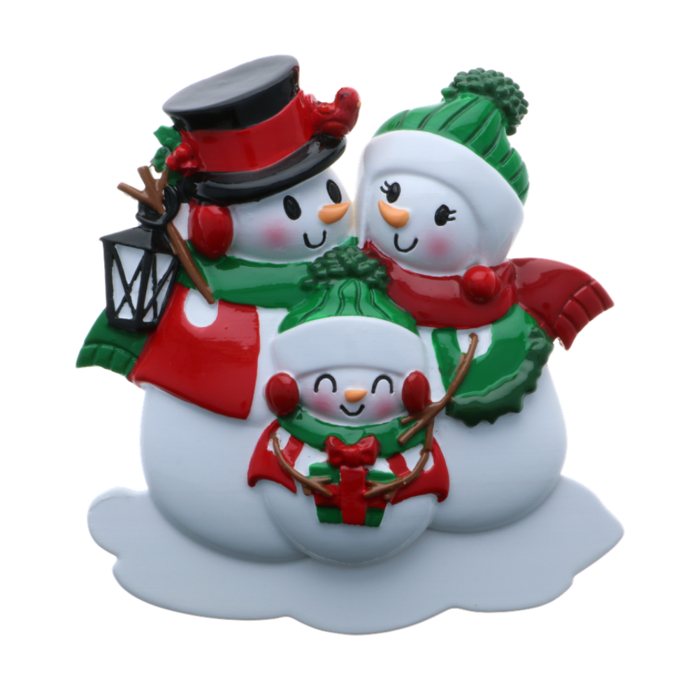 Snowman Family of 3 Personalized Ornament