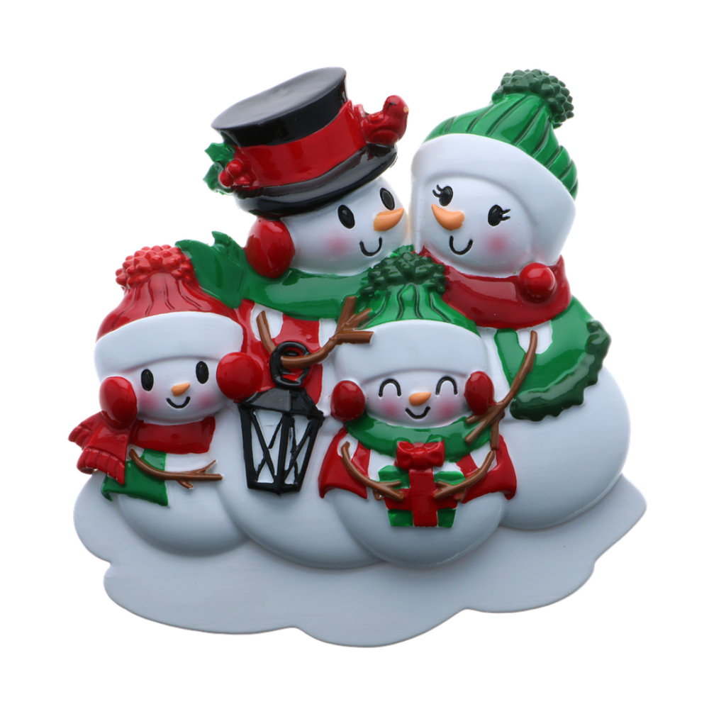 Snowman Family of 4 Personalized Ornament