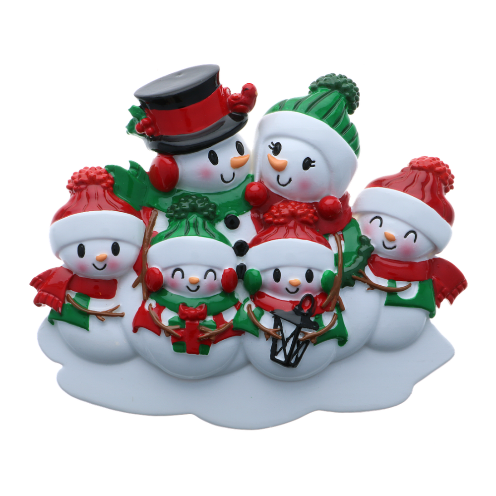 Snowman Family of 6 Personalized Ornament
