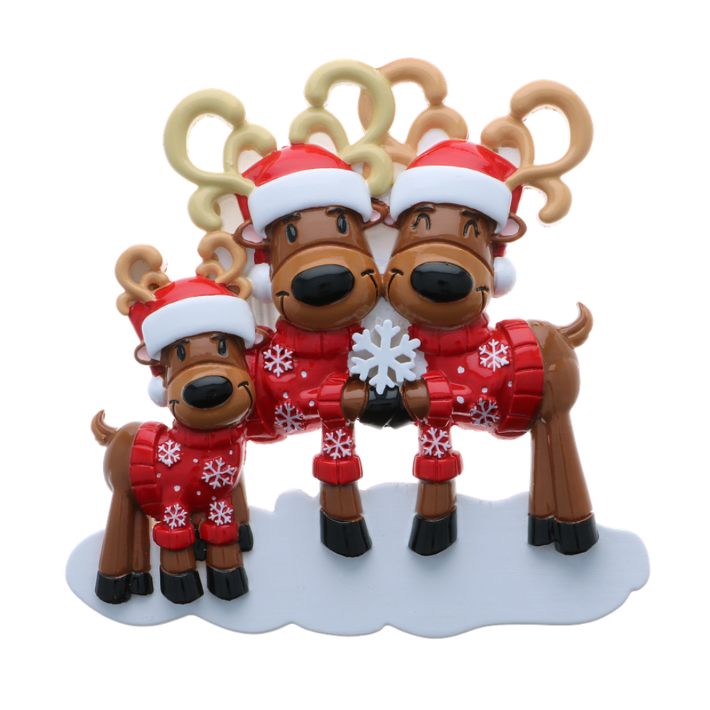 Mr. & Mrs. Reindeer Family of 3 Personalized Ornament
