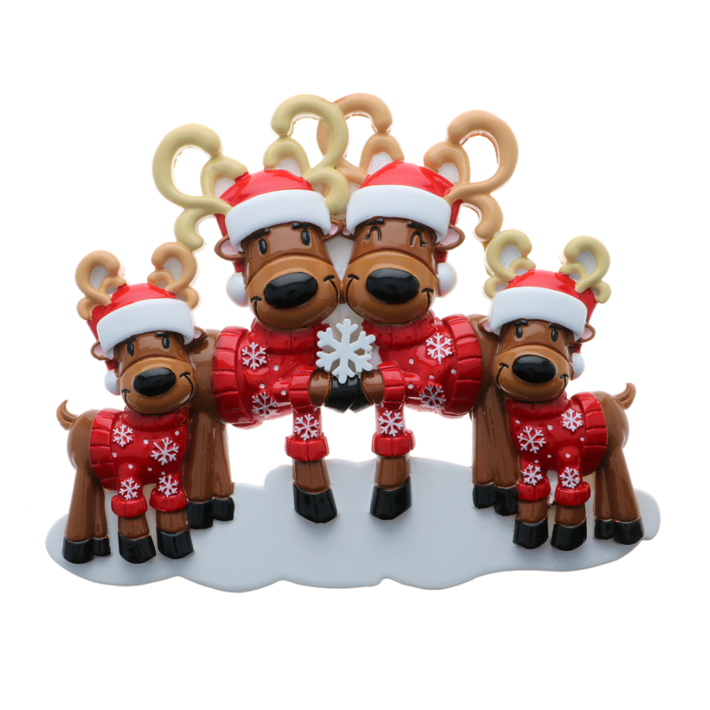 Mr. & Mrs. Reindeer Family of 4 Personalized Ornament