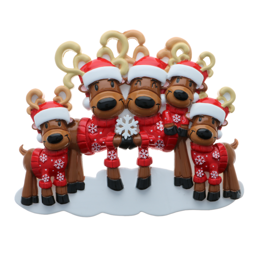 Mr. & Mrs. Reindeer Family of 5 Personalized Ornament
