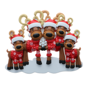 Mr. & Mrs. Reindeer Family of 5 Personalized Ornament