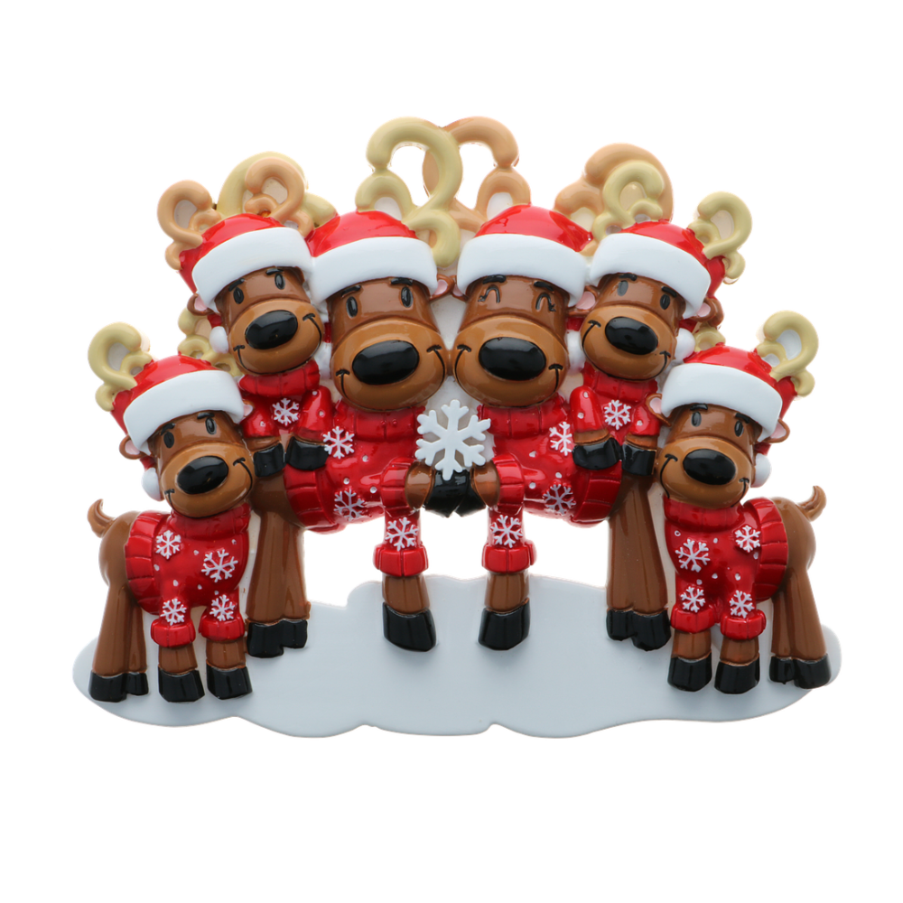 Mr. & Mrs. Reindeer Family of 6 Personalized Ornament