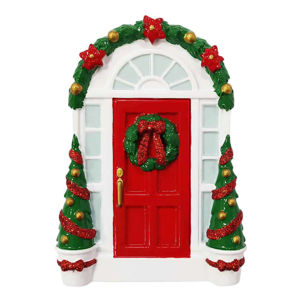 Red Door w/Wreath Personalized Christmas Ornament
