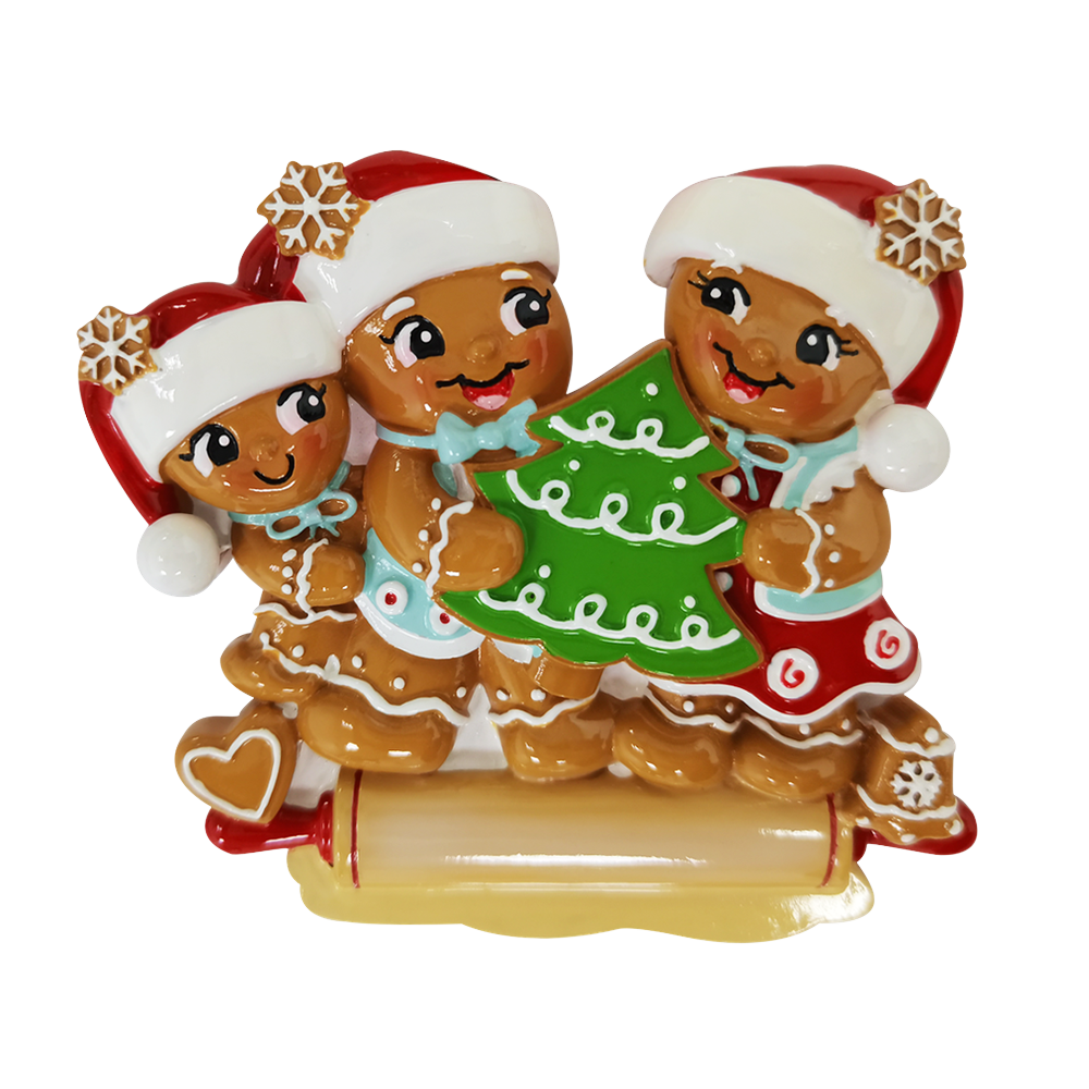 Nostalgic Gingerbread Family of 3 Personalized Ornament
