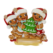 Nostalgic Gingerbread Family of 3 Personalized Ornament