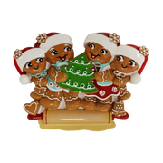 Nostalgic Gingerbread Family of 4 Personalized Ornament