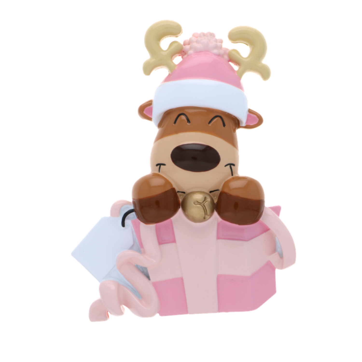 Baby Reindeer in Gift Box Girl Personalized Ornament