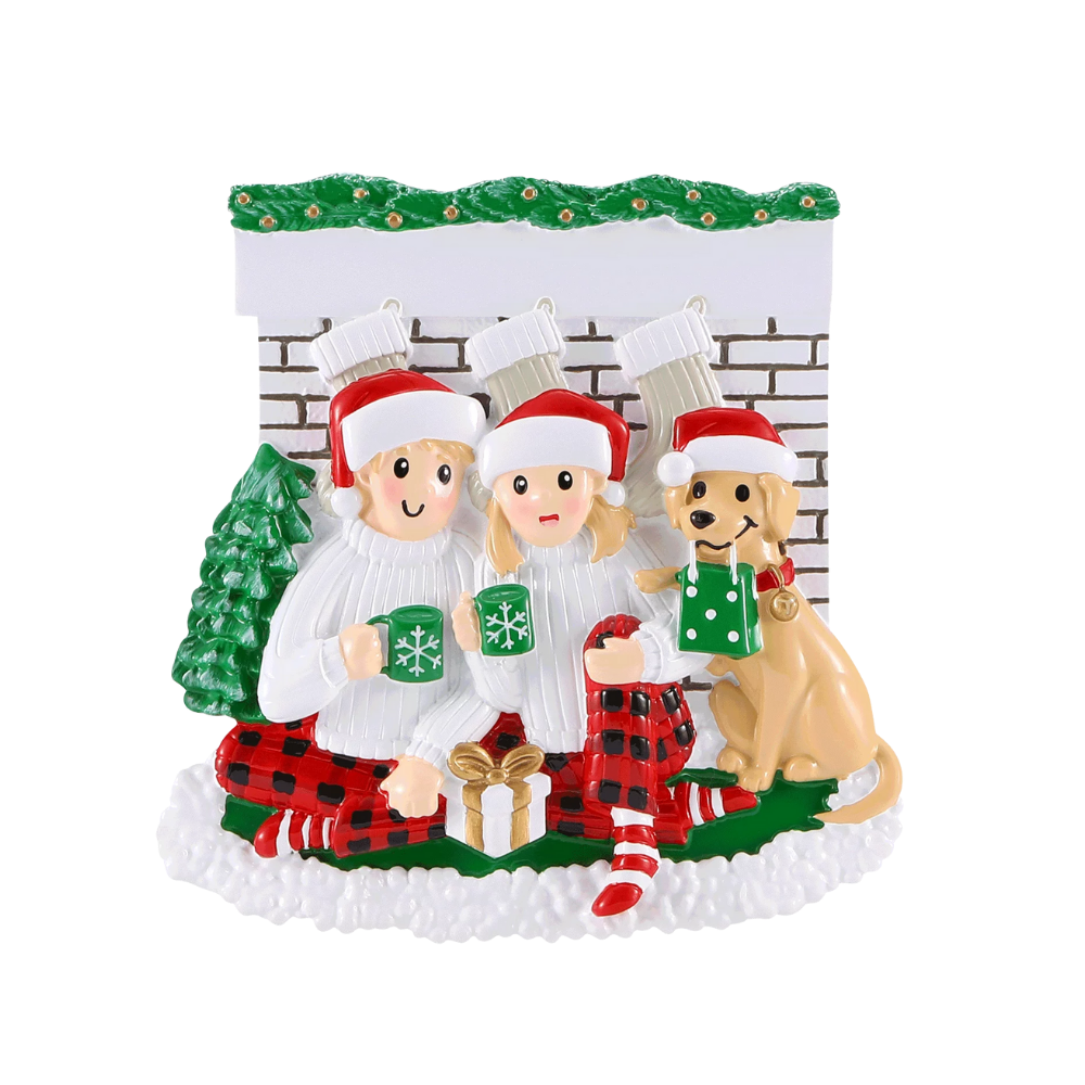 Sitting in Front of Fireplace with Dog Ornament