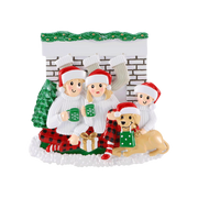 Sitting in Front of Fireplace (Family of 3) Personalized Ornament