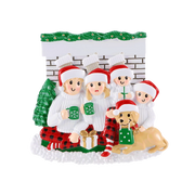 Sitting in Front of Fireplace (Family of 4) Personalized Ornament