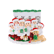 Sitting in Front of Fireplace (Family of 6) Personalized Ornament