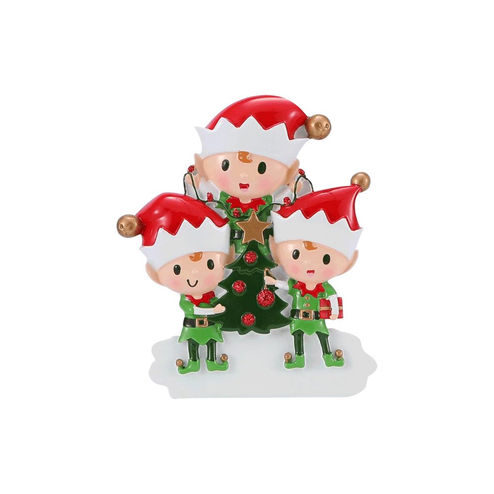 Elves Doing Things (Family of 3) Personalized Ornament