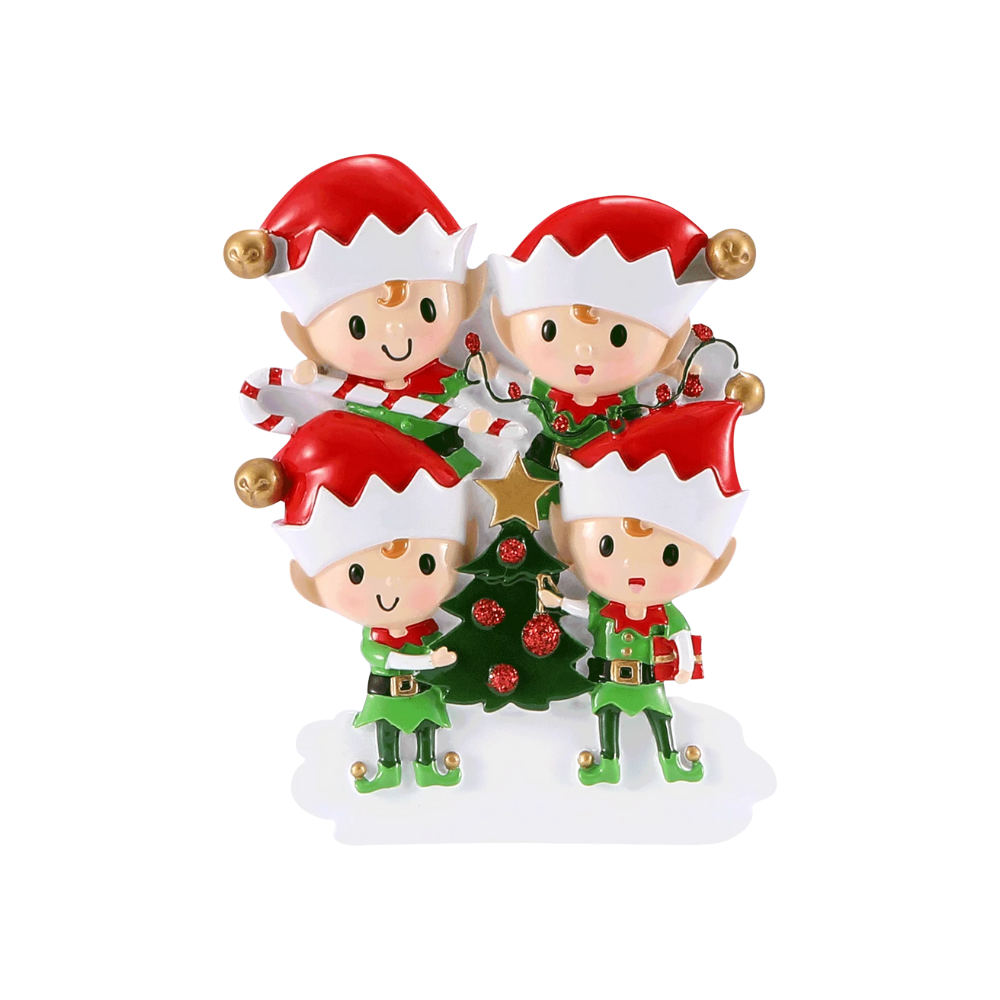 Elves Doing Things (Family of 4) Personalized Ornament