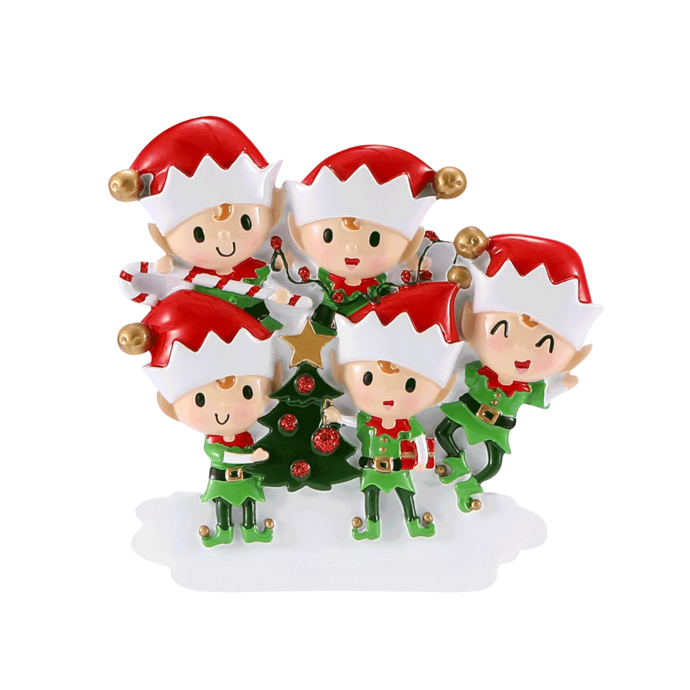Elves Doing Things (Family of 5) Personalized Ornament