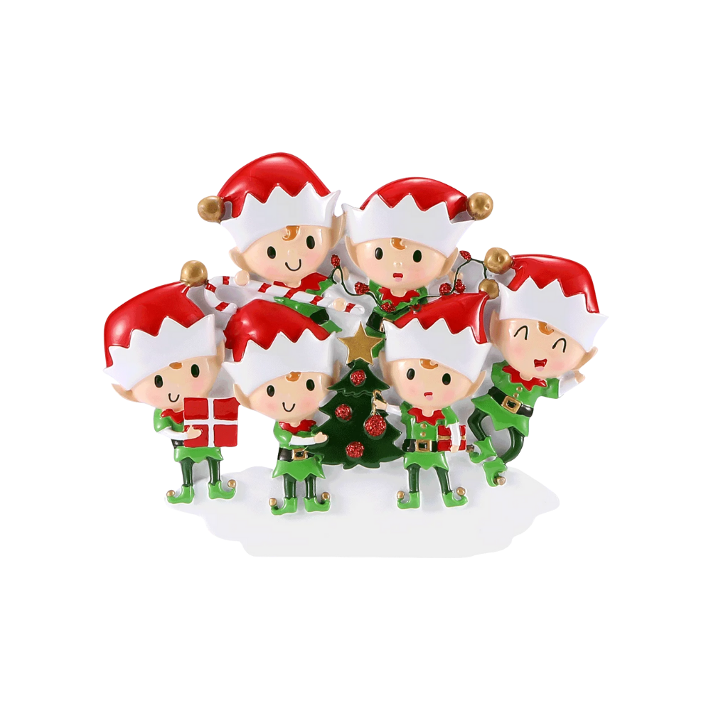 Elves Doing Things (Family of 6) Personalized Ornament