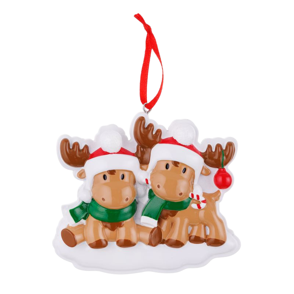 Cutesy Moose Couple Personalized Ornament