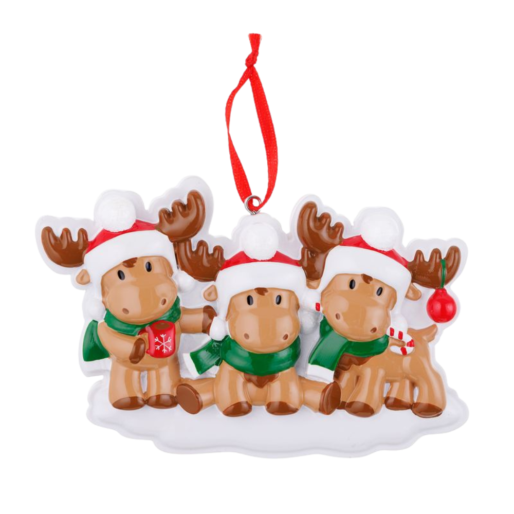 Cutesy Moose (Family of 3) Personalized Ornament