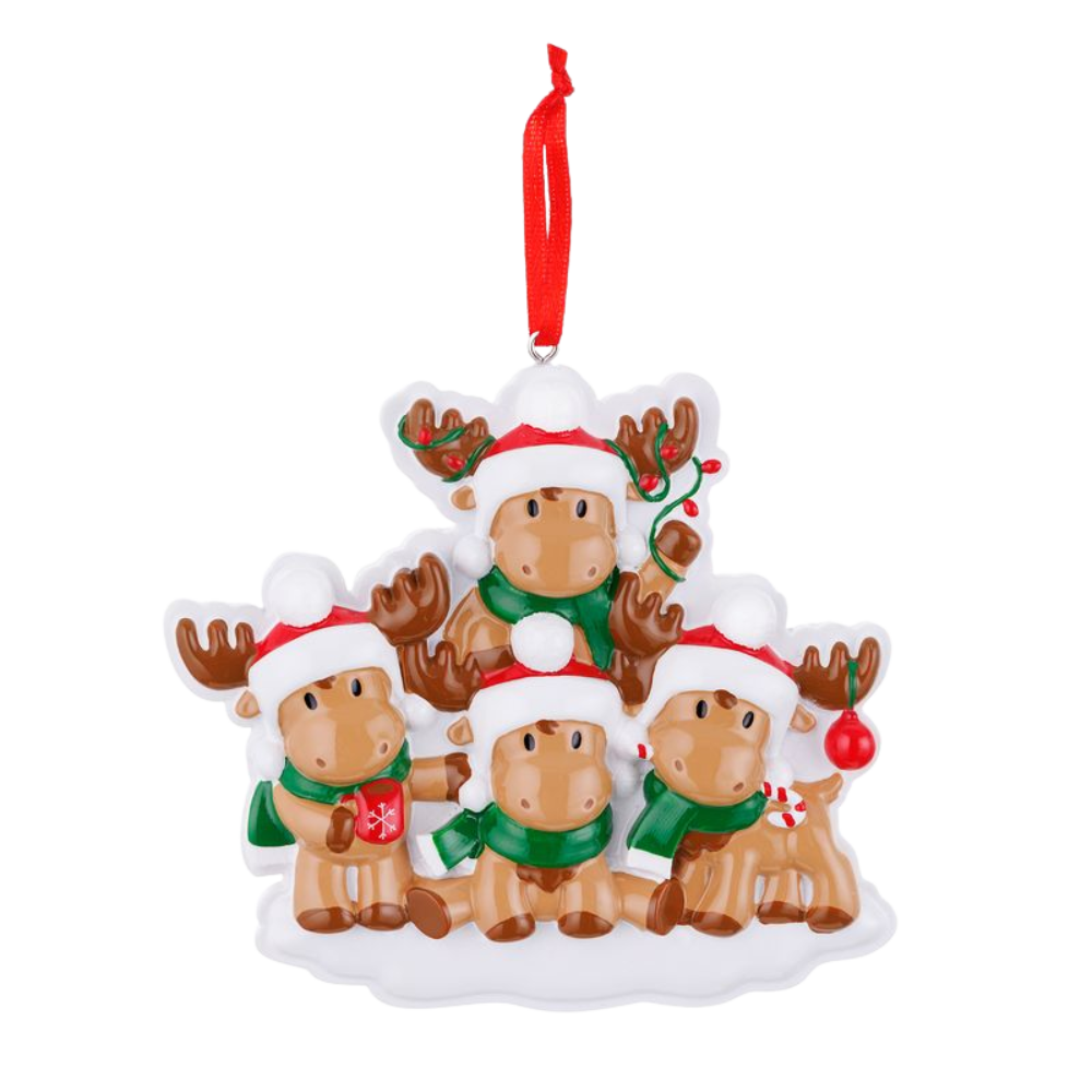 Cutesy Moose (Family of 4) Personalized Ornament