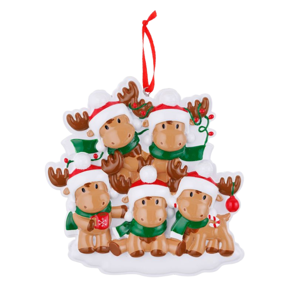 Cutesy Moose (Family of 5) Personalized Ornament
