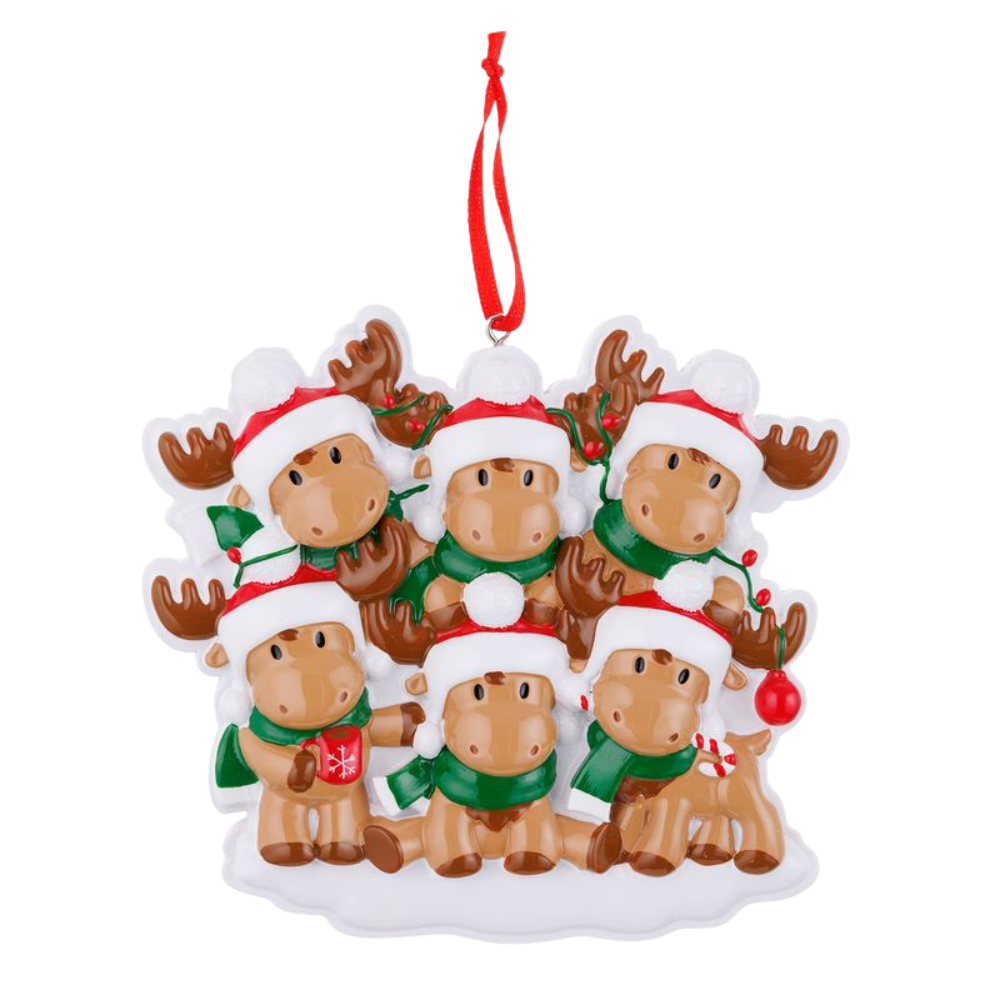 Cutesy Moose (Family of 6) Personalized Ornament