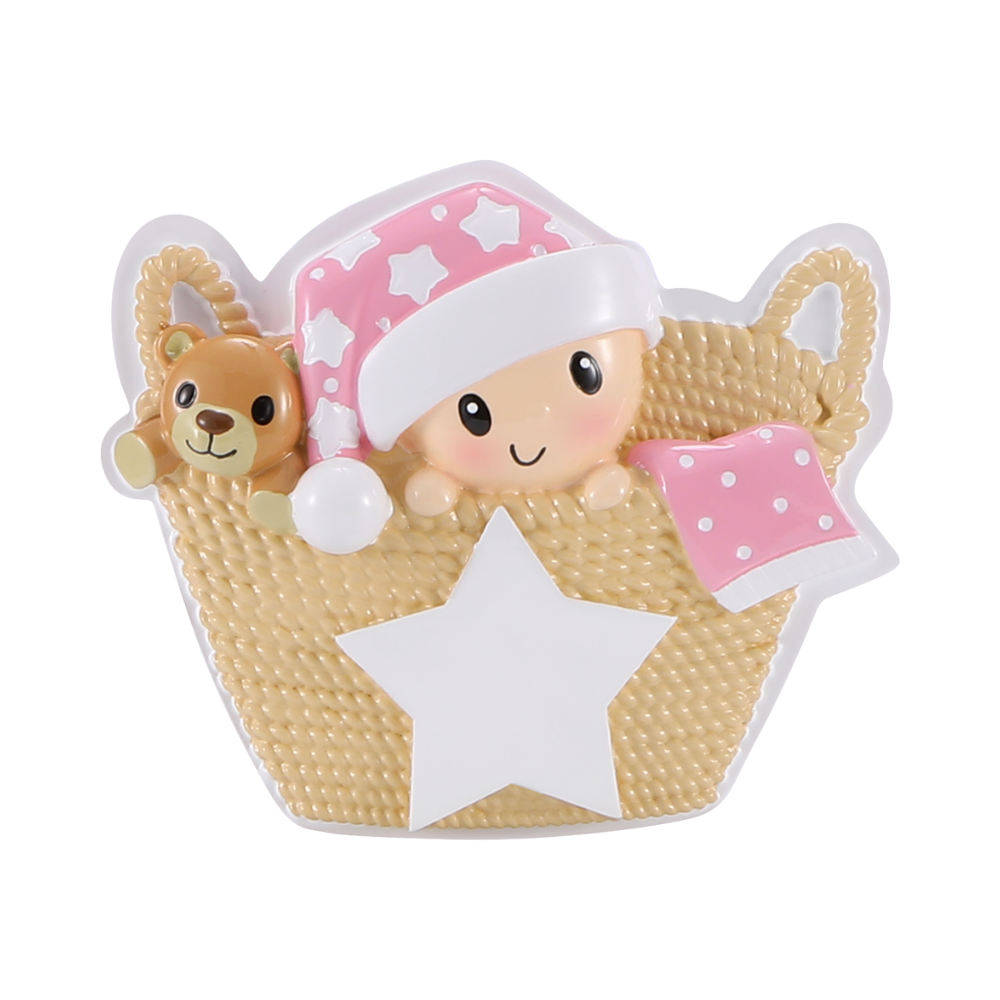 Baby in Basket Girl Personalized Christmas