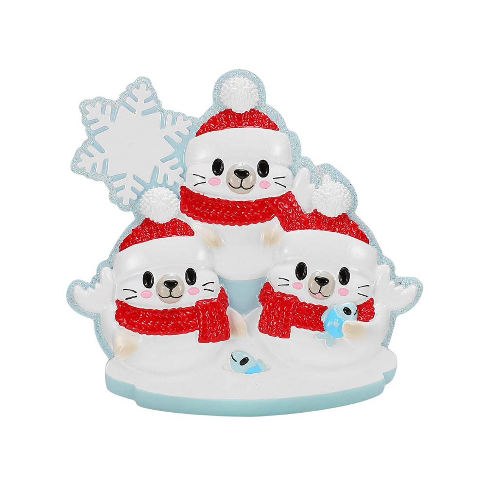 Arctic Seal Family of 3 Personalized Ornament